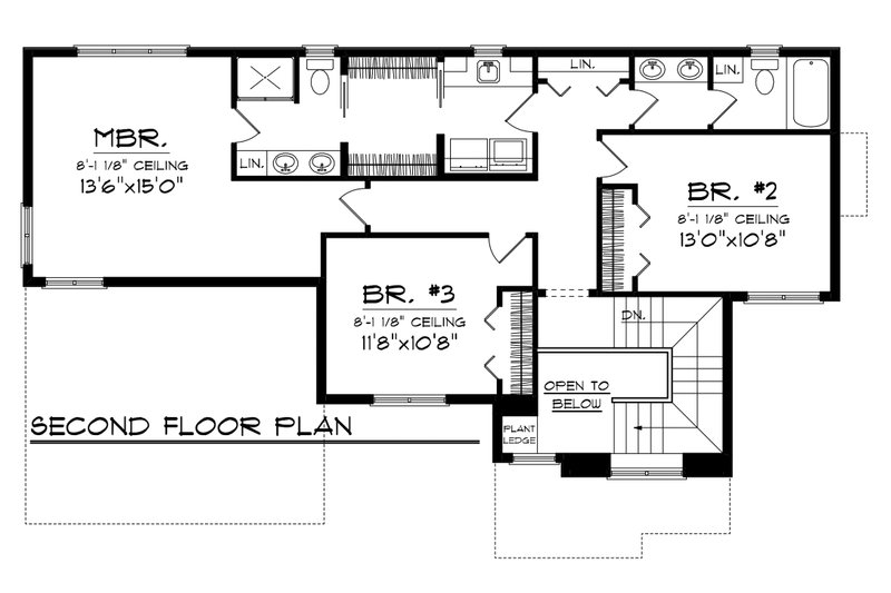 Architectural House Design - Floor Plan - Upper Floor for Craftsman House Plan #70-1132 - 3 bed, 2.5 bath