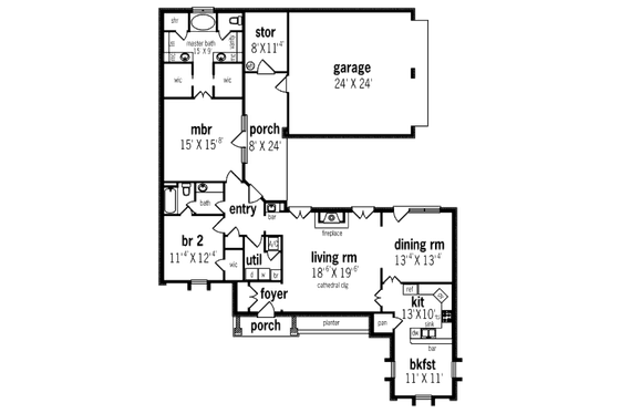 Floor Plan - Main Floor for Traditional House Plan #45-304 - 2 bed, 2 bath