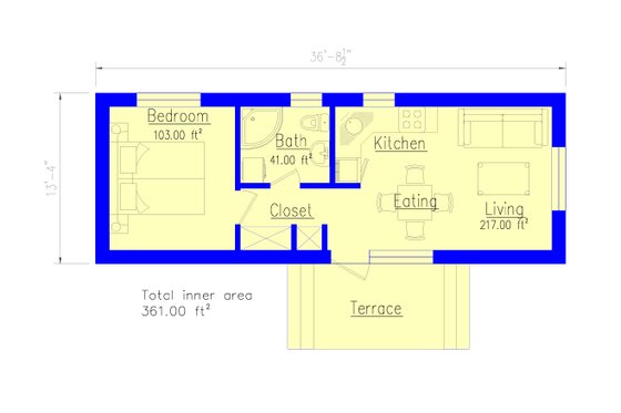 Floor Plan - Main Floor for Modern House Plan #549-37 - 1 bed, 1 bath