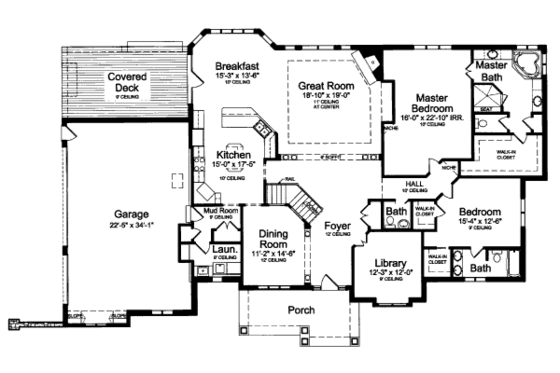 Floor Plan - Main Floor for Traditional House Plan #46-418 - 2 bed, 2.5 bath