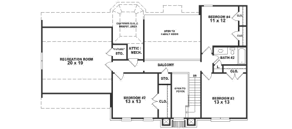 Traditional Floor Plan - Upper Floor Plan #81-490