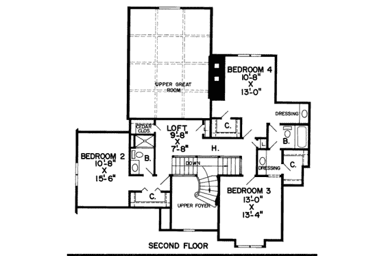 Floor Plan - Upper Floor for European House Plan #312-204 - 4 bed, 3.5 bath