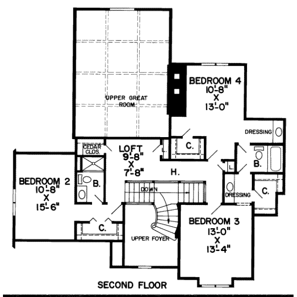Floor Plan - Upper Floor for European House Plan #312-204 - 4 bed, 3.5 bath