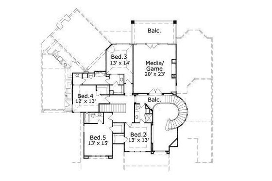 Floor Plan - Upper Floor for European House Plan #411-695 - 4 bed, 4.5 bath