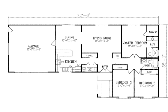 Floor Plan - Main Floor for Adobe / Southwestern House Plan #1-257 - 3 bed, 2 bath