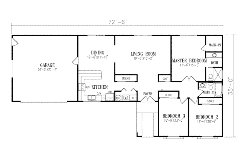Architectural House Design - Floor Plan - Main Floor for Adobe / Southwestern House Plan #1-257 - 3 bed, 2 bath