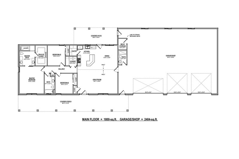 Dream House Plan - Floor Plan - Main Floor for Barndominium House Plan #1084-1 - 3 bed, 3 bath