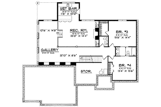 Floor Plan - Lower Floor for European House Plan #70-676 - 4 bed, 3.5 bath