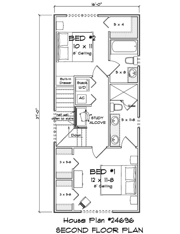 Home Plan - Floor Plan - Upper Floor for Modern House Plan #513-2488 - 2 bed, 2.5 bath