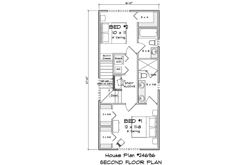 Home Plan - Floor Plan - Upper Floor for Modern House Plan #513-2488 - 2 bed, 2.5 bath