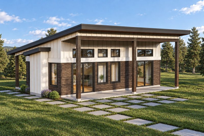 Home Plan - Exterior - Front Elevation 2 for Modern House Plan #1100-171 - 1 bed, 1 bath
