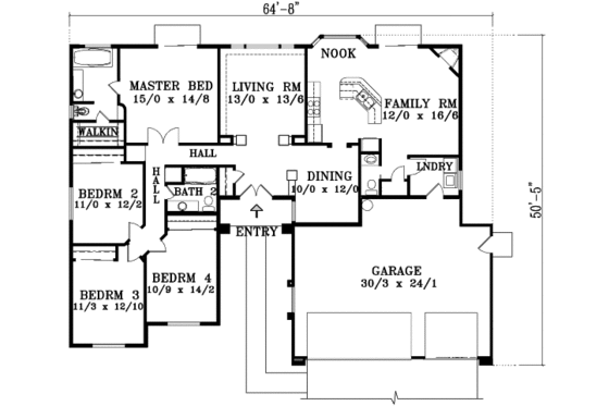 Floor Plan - Main Floor for Adobe / Southwestern House Plan #1-1384 - 4 bed, 2.5 bath