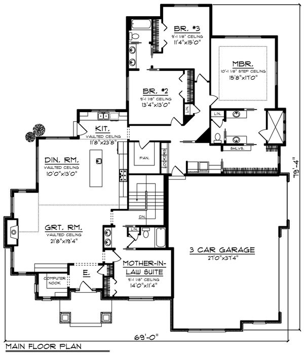 House Design - Ranch Floor Plan - Main Floor Plan #70-1202