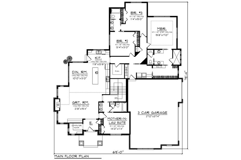 House Design - Floor Plan - Main Floor for Ranch House Plan #70-1202 - 4 bed, 3 bath