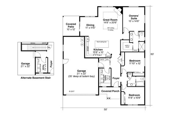Floor Plan - Main Floor for Ranch House Plan #124-1044 - 3 bed, 2 bath