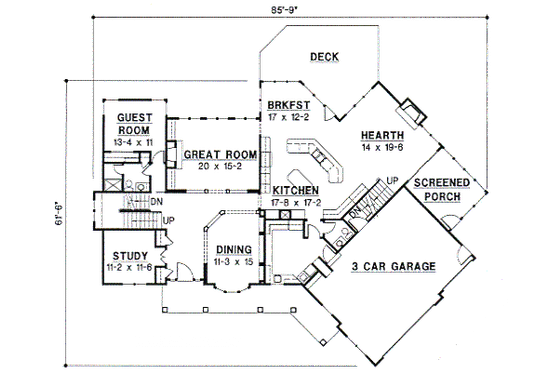 Floor Plan - Main Floor for Traditional House Plan #67-624 - 5 bed, 5.5 bath
