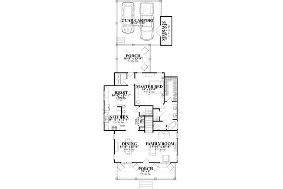 Floor Plan - Main Floor for Farmhouse House Plan #63-376 - 4 bed, 3 bath