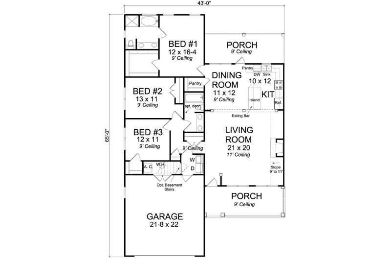 Home Plan - Floor Plan - Main Floor for Cottage House Plan #513-2082 - 3 bed, 2 bath