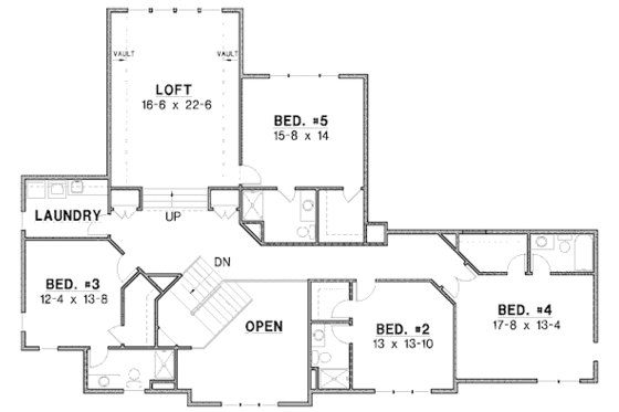 Floor Plan - Upper Floor for Craftsman House Plan #67-875 - 6 bed, 6.5 bath