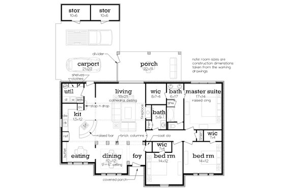 Floor Plan - Main Floor for Ranch House Plan #45-580 - 3 bed, 2 bath