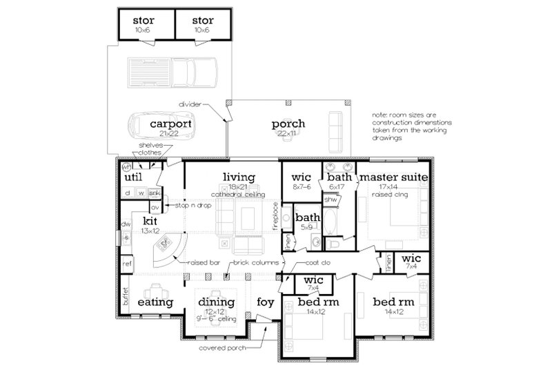Home Plan - Floor Plan - Main Floor for Ranch House Plan #45-580 - 3 bed, 2 bath