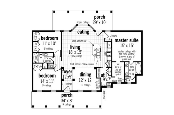 Floor Plan - Main Floor for Cottage House Plan #45-582 - 3 bed, 2 bath