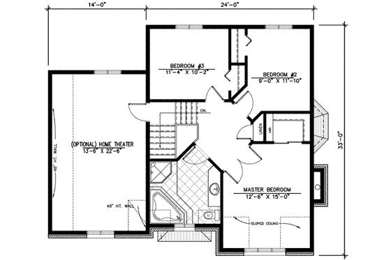 Floor Plan - Upper Floor for European House Plan #138-112 - 3 bed, 1.5 bath