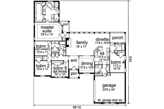 Floor Plan - Main Floor for European House Plan #84-252 - 5 bed, 3 bath