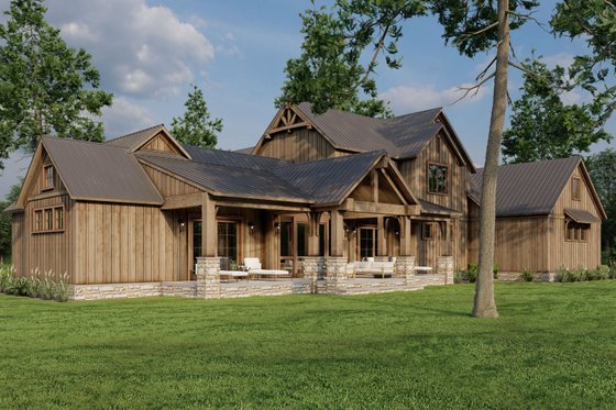 Exterior - Rear Elevation 2 for Farmhouse House Plan #923-340 - 4 bed, 4.5 bath