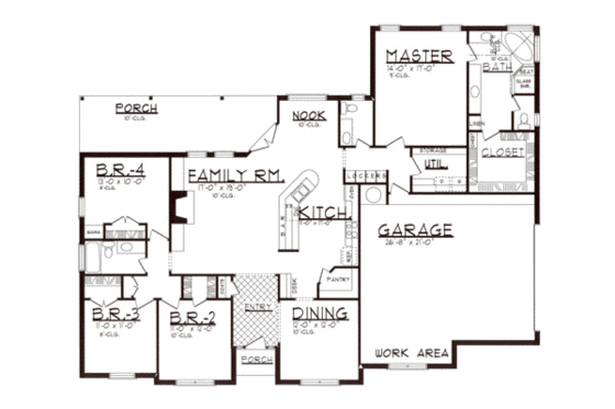 Floor Plan - Main Floor for European House Plan #62-111 - 4 bed, 2.5 bath