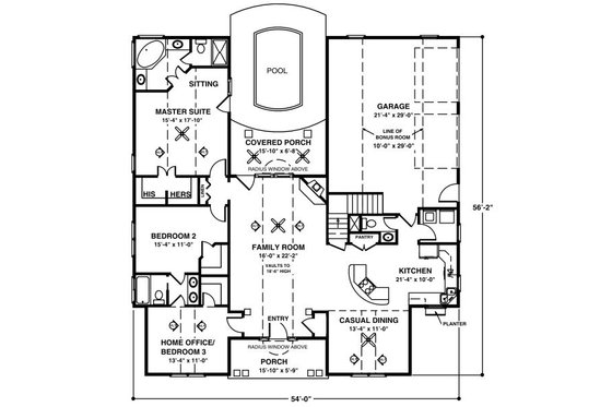 Floor Plan - Main Floor for Country House Plan #56-243 - 3 bed, 2.5 bath