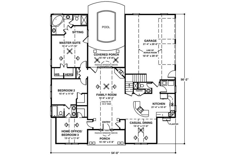 House Plan Design - Floor Plan - Main Floor for Country House Plan #56-243 - 3 bed, 2.5 bath