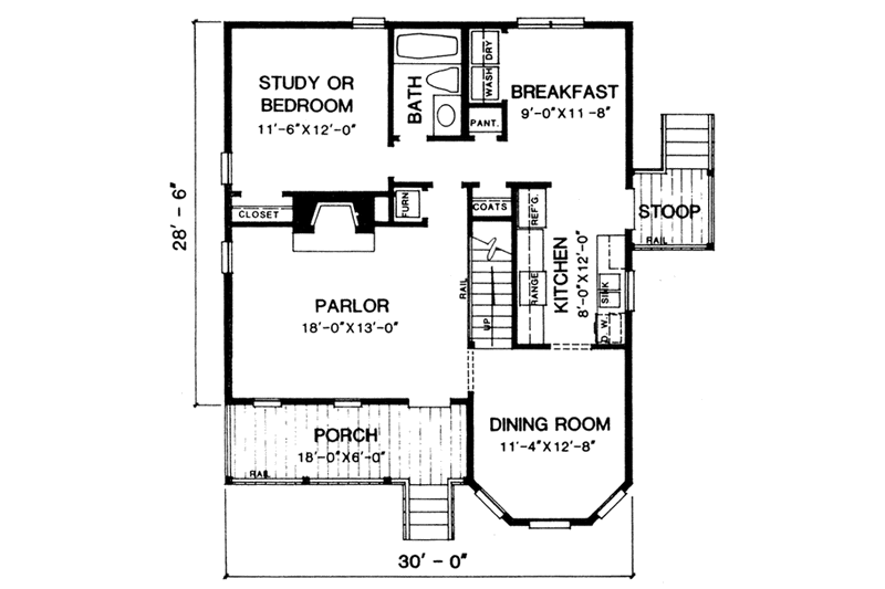 House Blueprint - Floor Plan - Main Floor for Victorian House Plan #10-228 - 4 bed, 3 bath