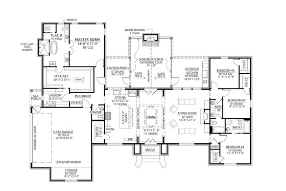 Floor Plan - Main Floor for Southern House Plan #1074-8 - 4 bed, 3.5 bath