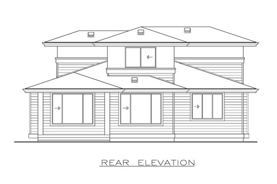 Exterior - Rear Elevation for Prairie House Plan #1100-51 - 4 bed, 3 bath