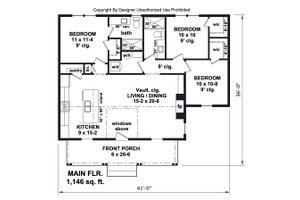 Floor Plan - Main Floor for Farmhouse House Plan #51-1440 - 3 bed, 2 bath