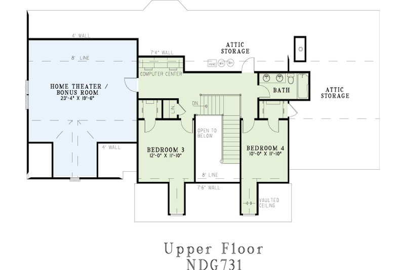 Architectural House Design - Floor Plan - Upper Floor for Traditional House Plan #17-1178 - 4 bed, 3 bath