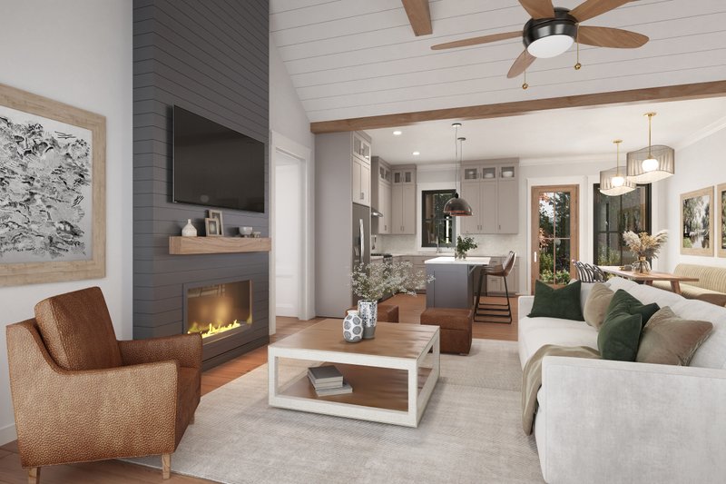 Home Plan - Interior - Family Room for Farmhouse House Plan #430-362 - 3 bed, 2 bath