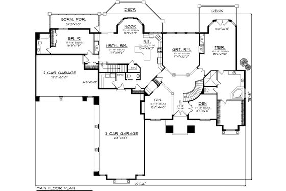 Floor Plan - Main Floor for Ranch House Plan #70-1142 - 2 bed, 2.5 bath