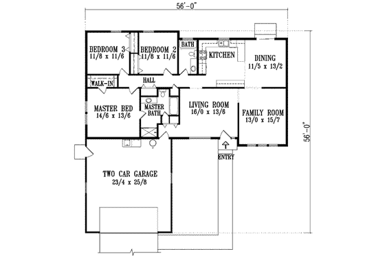 Floor Plan - Main Floor for Ranch House Plan #1-1318 - 3 bed, 2 bath