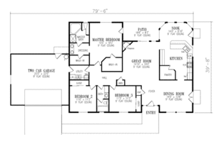Floor Plan - Main Floor for Ranch House Plan #1-436 - 3 bed, 2 bath