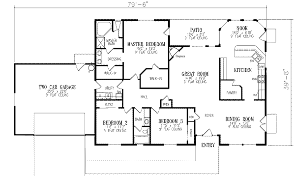 Architectural House Design - Ranch Floor Plan - Main Floor Plan #1-436