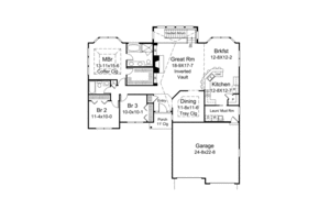 Floor Plan - Main Floor for Ranch House Plan #57-615 - 3 bed, 2 bath