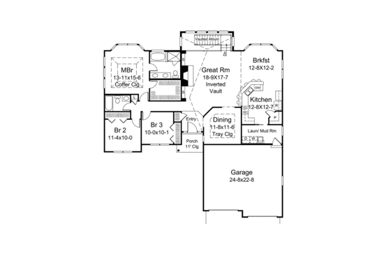 Floor Plan - Main Floor for Ranch House Plan #57-615 - 3 bed, 2 bath