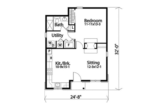 Floor Plan - Main Floor for Cottage House Plan #22-607 - 1 bed, 1 bath