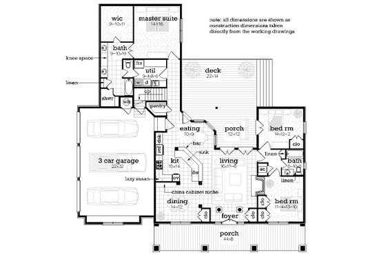Floor Plan - Main Floor for Farmhouse House Plan #45-594 - 3 bed, 2 bath
