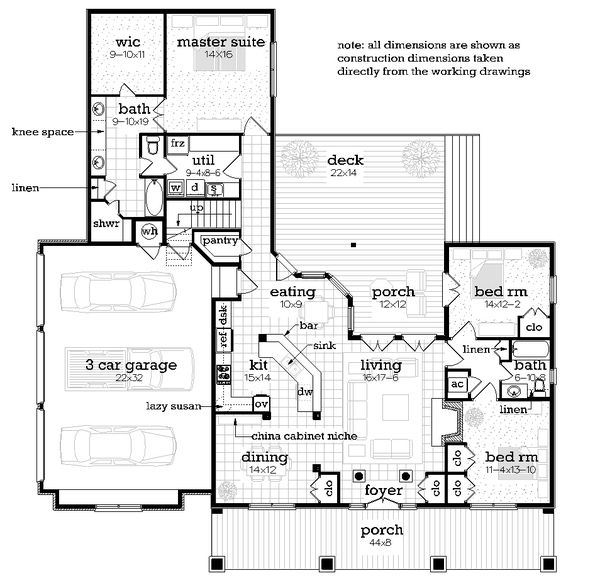 Home Plan - Farmhouse Floor Plan - Main Floor Plan #45-594