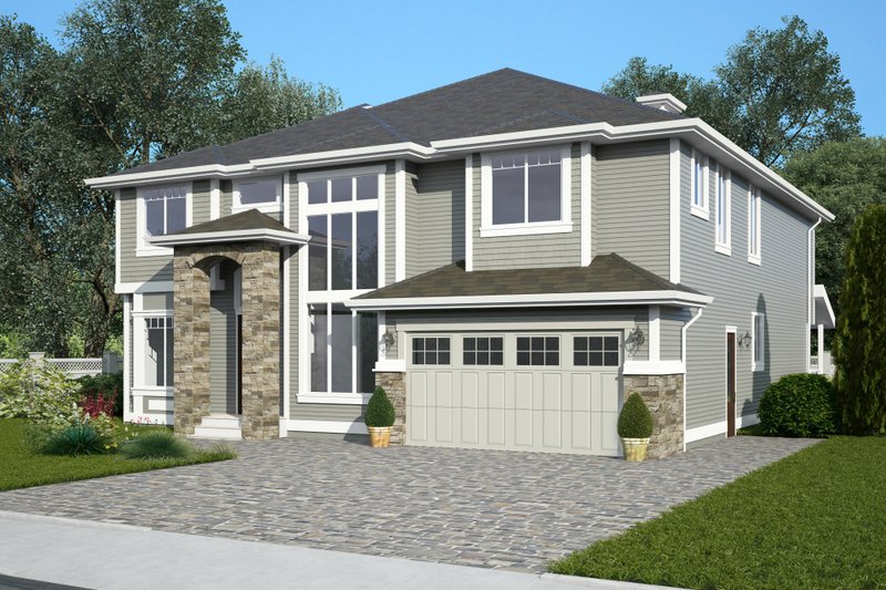 House Plan Design - Exterior - Front Elevation 3 for Contemporary House Plan #1066-12 - 4 bed, 4.5 bath