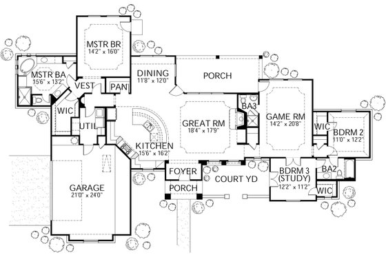 Floor Plan - Main Floor for Mediterranean House Plan #80-151 - 3 bed, 3 bath
