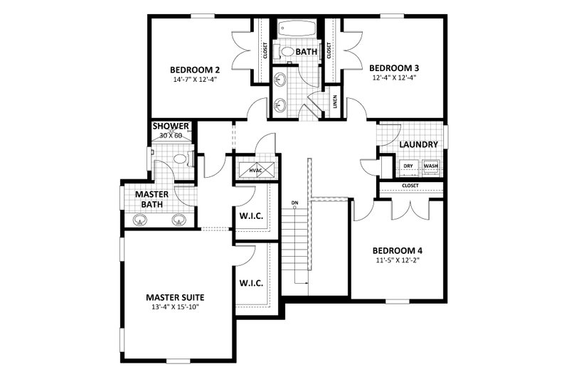 Architectural House Design - Floor Plan - Upper Floor for Traditional House Plan #1058-256 - 4 bed, 2.5 bath
